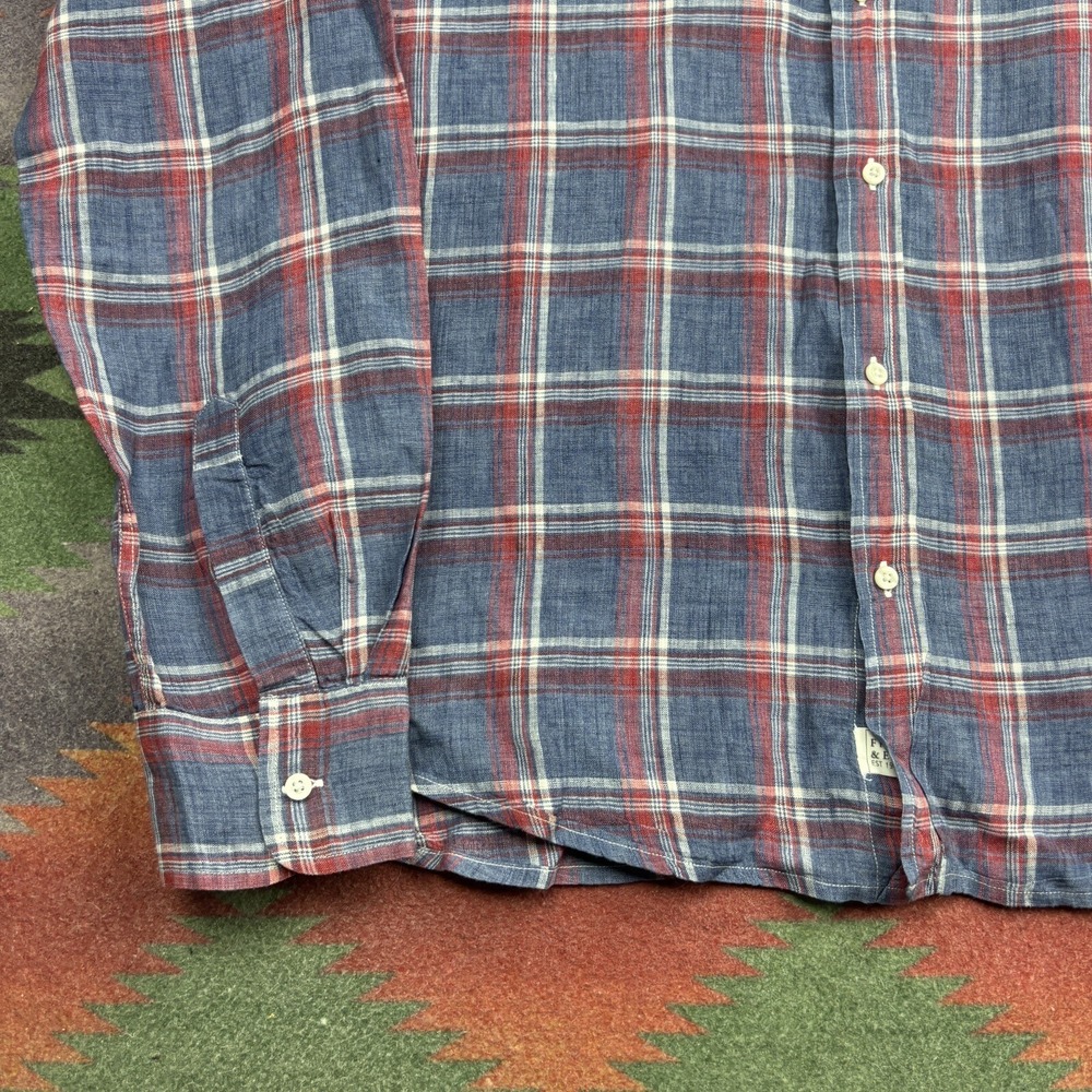 Frank & Eileen Shirt Mens Medium Blue Plaid Luke Linen Long Sleeve Button Up USA - Picture 5 of 12